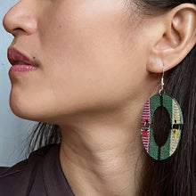 Load image into Gallery viewer, Close-up of Loom & Behold earrings highlighting intricate Cordillera textile details and craftsmanship.