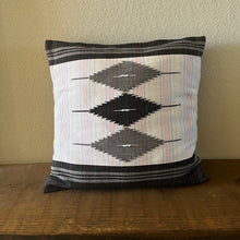 Load image into Gallery viewer, Black Philippine handloom pillow cover with geometric woven textile detail