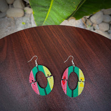 Load image into Gallery viewer, Traditional Philippine fabric earrings styled as bold statement jewelry for everyday wear.
