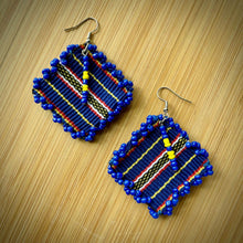 Load image into Gallery viewer, Blue Filipino textile earrings inspired by the colorful weaving traditions of the Cordillera region.
