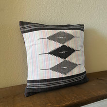 Load image into Gallery viewer, Handmade black Filipino Inabel cushion cover styled on sofa in modern home decor
