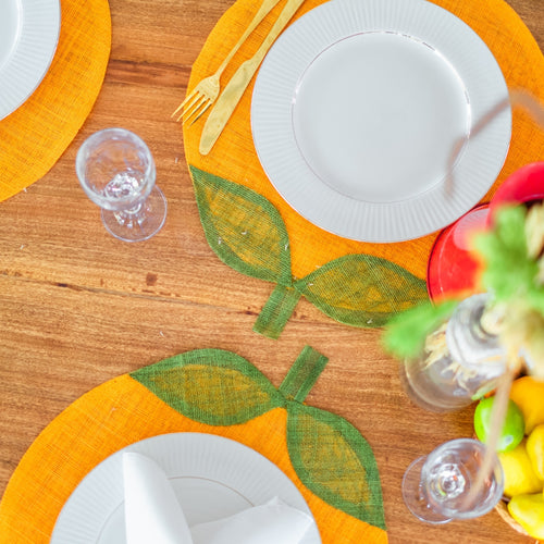 set of 3 orange fruit placemat on dining table 